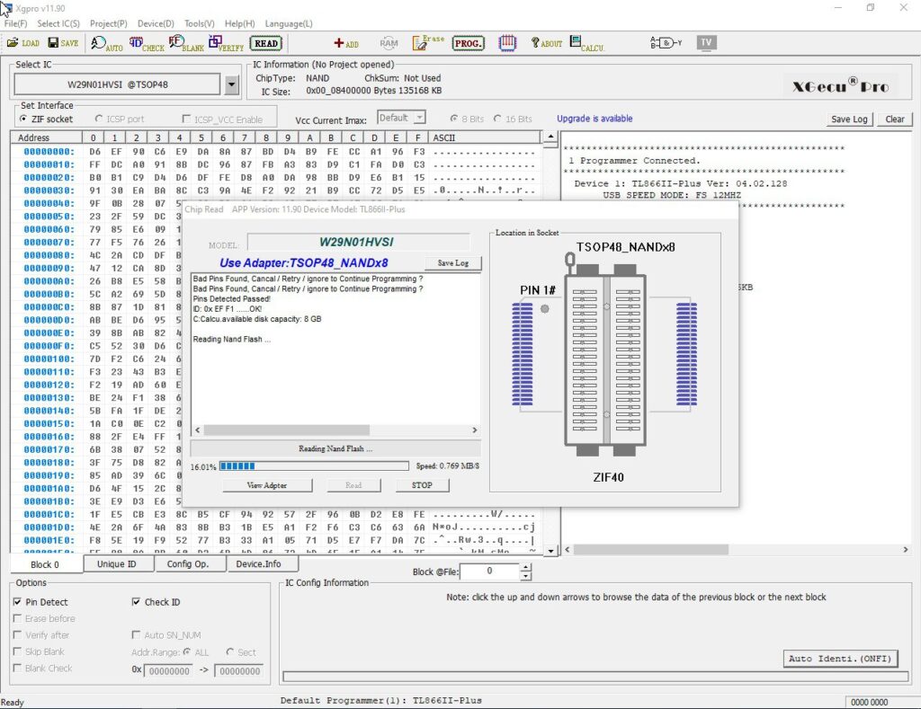 Считываем прошивку NAND FLASH асика EBIT E12